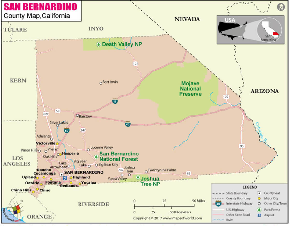 San Bernardino comte Carte californie